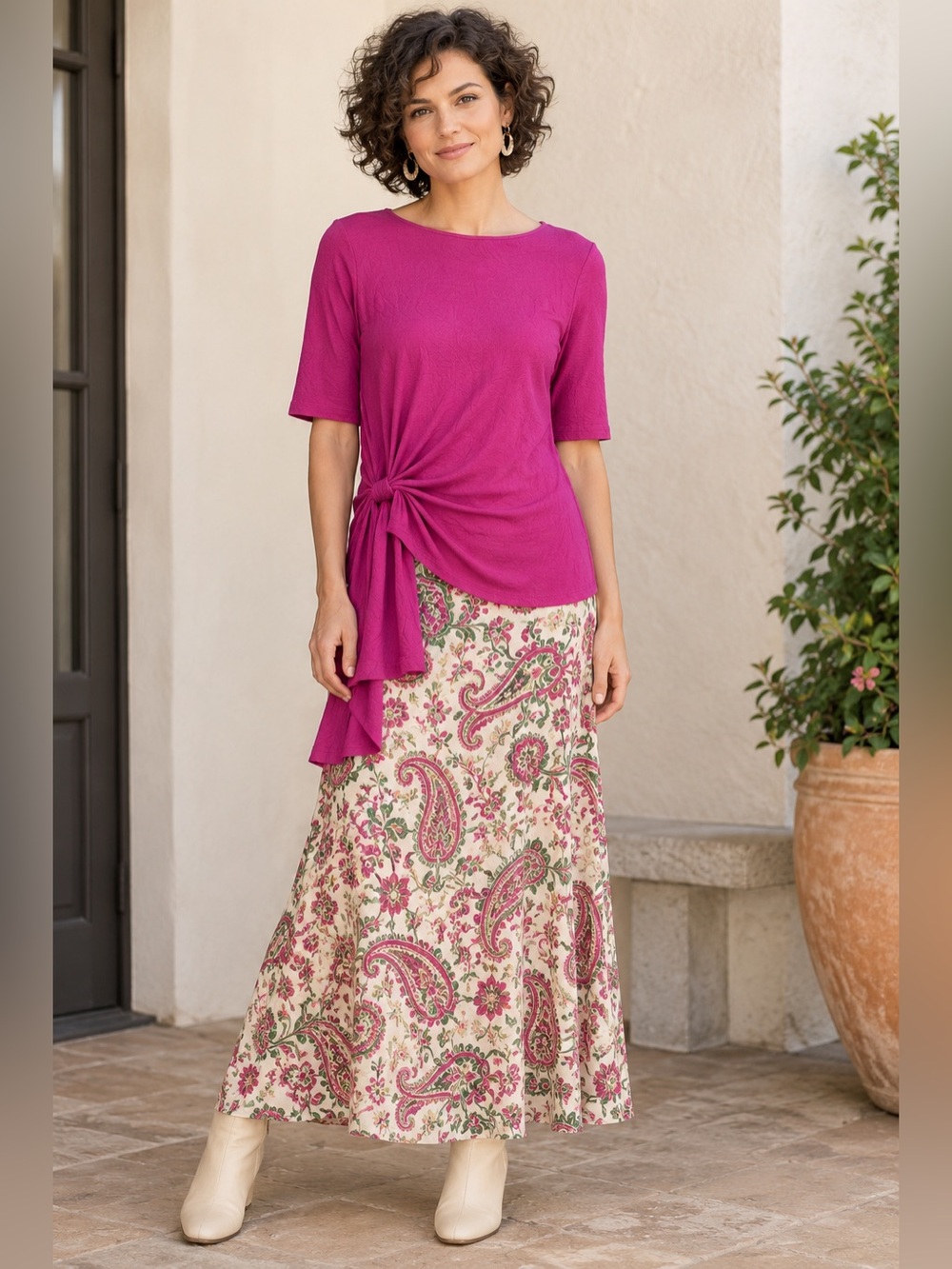 EUC Kate and Mallory Elbow Sleeve Top with Draped/Cinched Side Detail